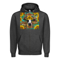 Charcoal Heather holstein cow with sunflowers Zipper Hoodie - BarkalooDesign