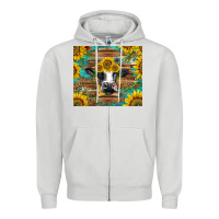 Dove Grey holstein cow with sunflowers Zipper Hoodie - BarkalooDesign