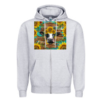 Heather Grey holstein cow with sunflowers Zipper Hoodie - BarkalooDesign