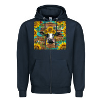 Navy holstein cow with sunflowers Zipper Hoodie - BarkalooDesign