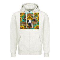 Oatmeal Heather holstein cow with sunflowers Zipper Hoodie - BarkalooDesign