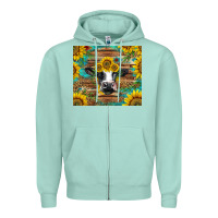 Seafoam holstein cow with sunflowers Zipper Hoodie - BarkalooDesign