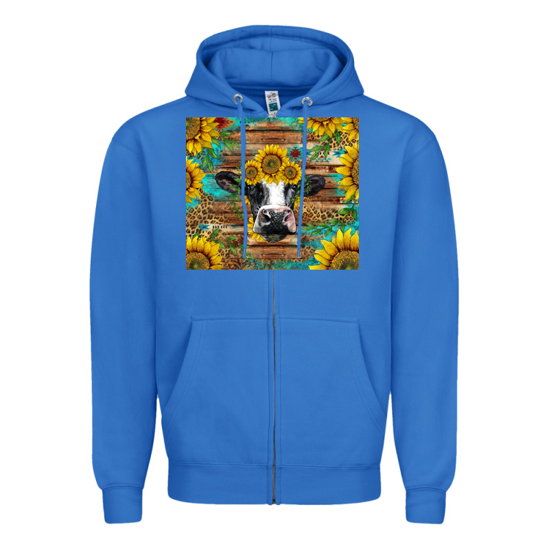 Holstein Cow With Sunflowers Zipper Hoodie by BarkalooDesign | Teevron
