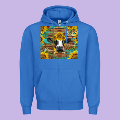 Holstein Cow With Sunflowers Zipper Hoodie Designed By Barkaloodesign