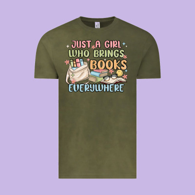 Just A Girl Who Brings Books Everywhere Vintage Tee Designed By Maliassmallbusiness