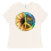 Bone Hippie Soul with Sunflower and Leopard Background Ladies Tee - JahusDesignShop