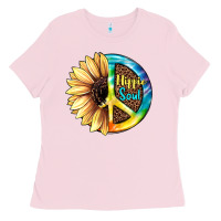 Bubblegum Pink Hippie Soul with Sunflower and Leopard Background Ladies Tee - JahusDesignShop