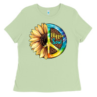 Matcha Hippie Soul with Sunflower and Leopard Background Ladies Tee - JahusDesignShop