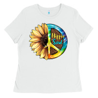 White Hippie Soul with Sunflower and Leopard Background Ladies Tee - JahusDesignShop