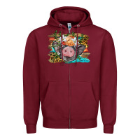 Burgundy baby pig with floral and western background Zipper Hoodie - BarkalooDesign