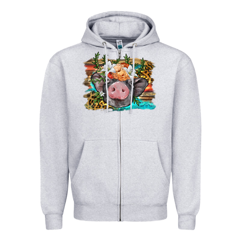 Baby Pig With Floral And Western Background Zipper Hoodie by BarkalooDesign | Teevron