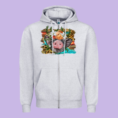 Baby Pig With Floral And Western Background Zipper Hoodie Designed By Barkaloodesign