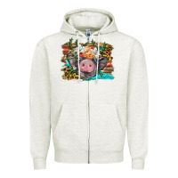 Oatmeal Heather baby pig with floral and western background Zipper Hoodie - BarkalooDesign