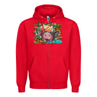 Red baby pig with floral and western background Zipper Hoodie - BarkalooDesign