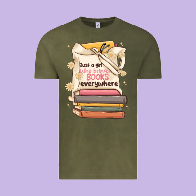Just A Girl Who Brings Books Everywhere Vintage Tee Designed By Maliassmallbusiness