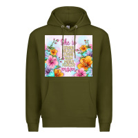 Army Green she is mom with flowers Premium Hoodie - TumblerDesignByShophia