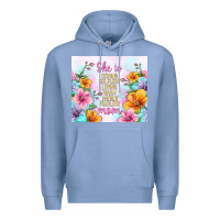 Colony Blue she is mom with flowers Premium Hoodie - TumblerDesignByShophia