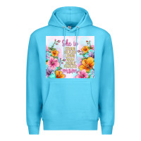 Ocean Blue she is mom with flowers Premium Hoodie - TumblerDesignByShophia