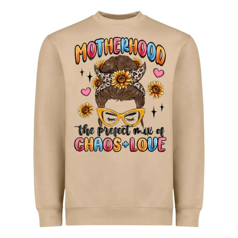 Motherhood The Perfect Mix Of Chaos And Love Heavyweight Sweatshirt by MaliasSmallBusiness | Teevron