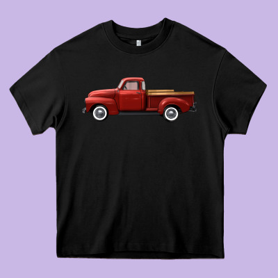 Western Red Truck Right Side View Heavy Core Tee Designed By Fadigitalartstudio