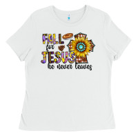 White fall for jesus he never leaves Ladies Tee - CowhideDigitalArt