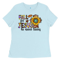 Baby Blue fall for jesus he never leaves Ladies Tee - CowhideDigitalArt