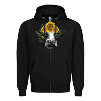 Black holstein cow with sunflower Zipper Hoodie - BarkalooDesign