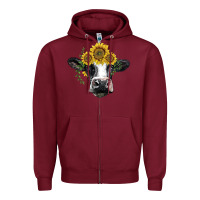 Burgundy holstein cow with sunflower Zipper Hoodie - BarkalooDesign