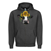 Charcoal Heather holstein cow with sunflower Zipper Hoodie - BarkalooDesign