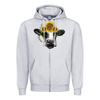 Heather Grey holstein cow with sunflower Zipper Hoodie - BarkalooDesign