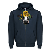 Navy holstein cow with sunflower Zipper Hoodie - BarkalooDesign