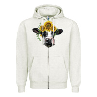 Oatmeal Heather holstein cow with sunflower Zipper Hoodie - BarkalooDesign