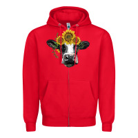 Red holstein cow with sunflower Zipper Hoodie - BarkalooDesign