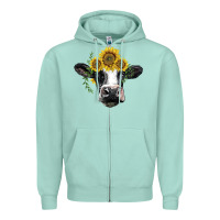 Seafoam holstein cow with sunflower Zipper Hoodie - BarkalooDesign
