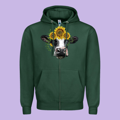 Holstein Cow With Sunflower Zipper Hoodie Designed By Barkaloodesign