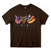 Chocolate Brown peace love let's get it Heavy Core Tee - CowhideDigitalArt