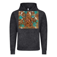 Vintage Black highland cow turquoise gemstones western patterns Vintage Hoodie - BarkalooDesign