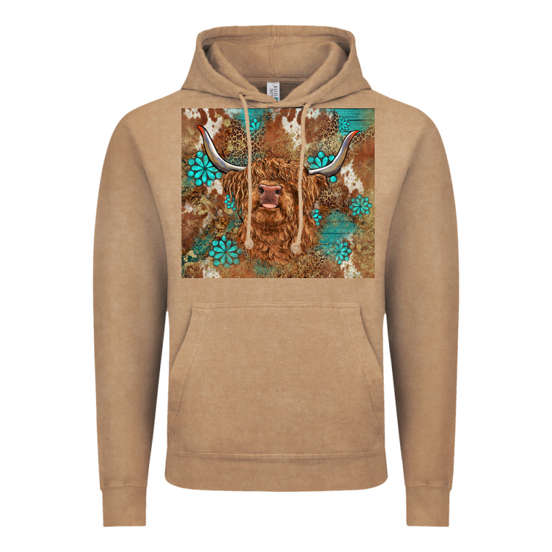 Highland Cow Turquoise Gemstones Western Patterns Vintage Hoodie by BarkalooDesign | Teevron