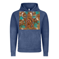 Vintage Denim highland cow turquoise gemstones western patterns Vintage Hoodie - BarkalooDesign