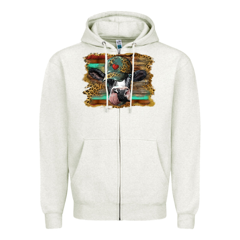 Holstein Cow With Cap And Leopard Background Zipper Hoodie by BarkalooDesign | Teevron