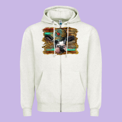 Holstein Cow With Cap And Leopard Background Zipper Hoodie Designed By Barkaloodesign