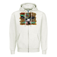 Oatmeal Heather holstein cow with cap and leopard background Zipper Hoodie - BarkalooDesign
