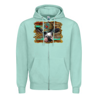 Seafoam holstein cow with cap and leopard background Zipper Hoodie - BarkalooDesign