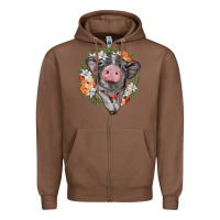 Chestnut baby pig floral wreath Zipper Hoodie - BarkalooDesign