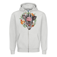 Dove Grey baby pig floral wreath Zipper Hoodie - BarkalooDesign