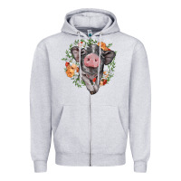 Heather Grey baby pig floral wreath Zipper Hoodie - BarkalooDesign