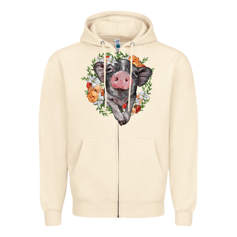 Baby Pig Floral Wreath Zipper Hoodie by BarkalooDesign | Teevron