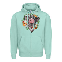 Seafoam baby pig floral wreath Zipper Hoodie - BarkalooDesign