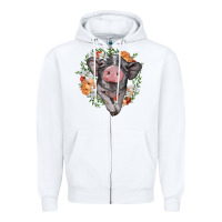 White baby pig floral wreath Zipper Hoodie - BarkalooDesign