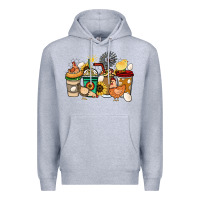 Heather Grey Chicken coffee cups Premium Hoodie - HowdyJamesFarm